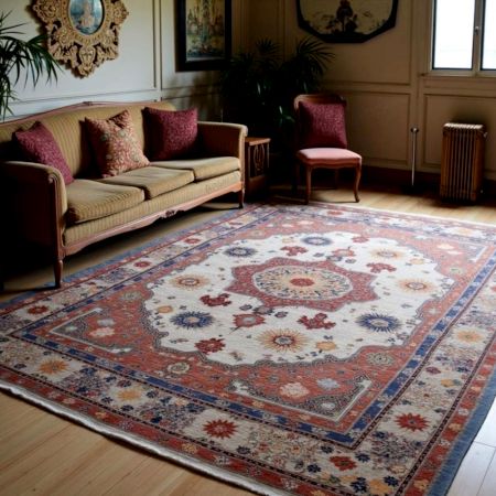 Handmade Ivory Oushak Wool Rug